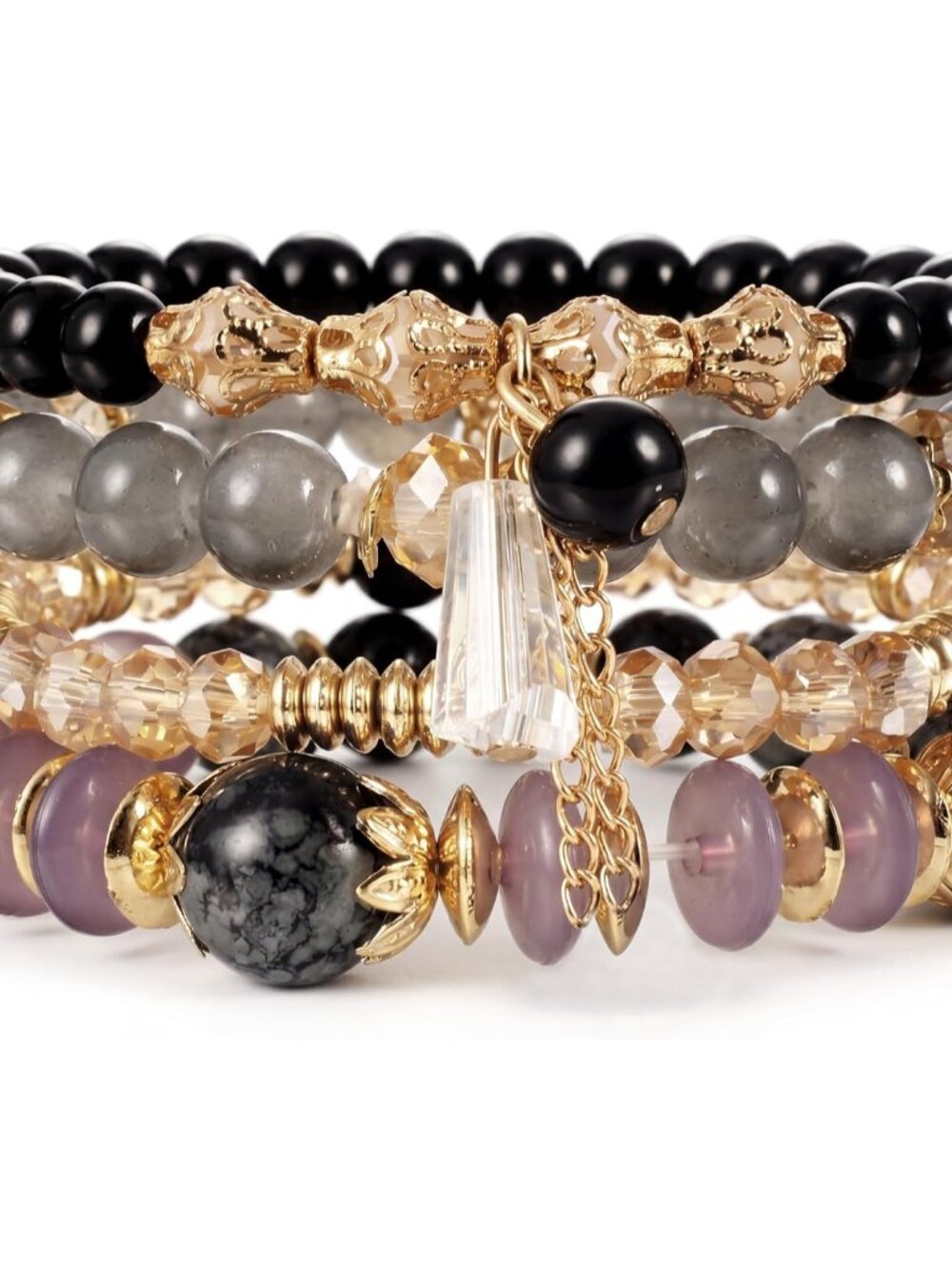 Multi-Color Bohemian Stretch Bracelets - 4 Piece Set for Summer and Daily Wear